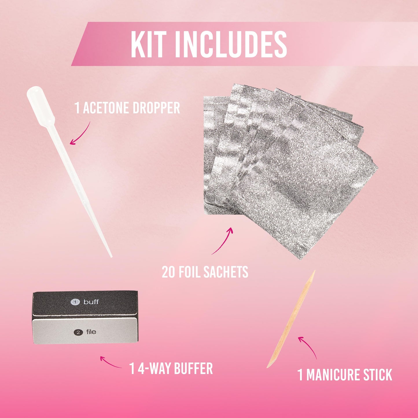 Ardell Gel Nail Polish Remover Kit – Easy At-Home Soak Off Gel for Nails with Foil Nail Wraps, Buffer, Dropper & Stick, 20 Nail Foil Wraps