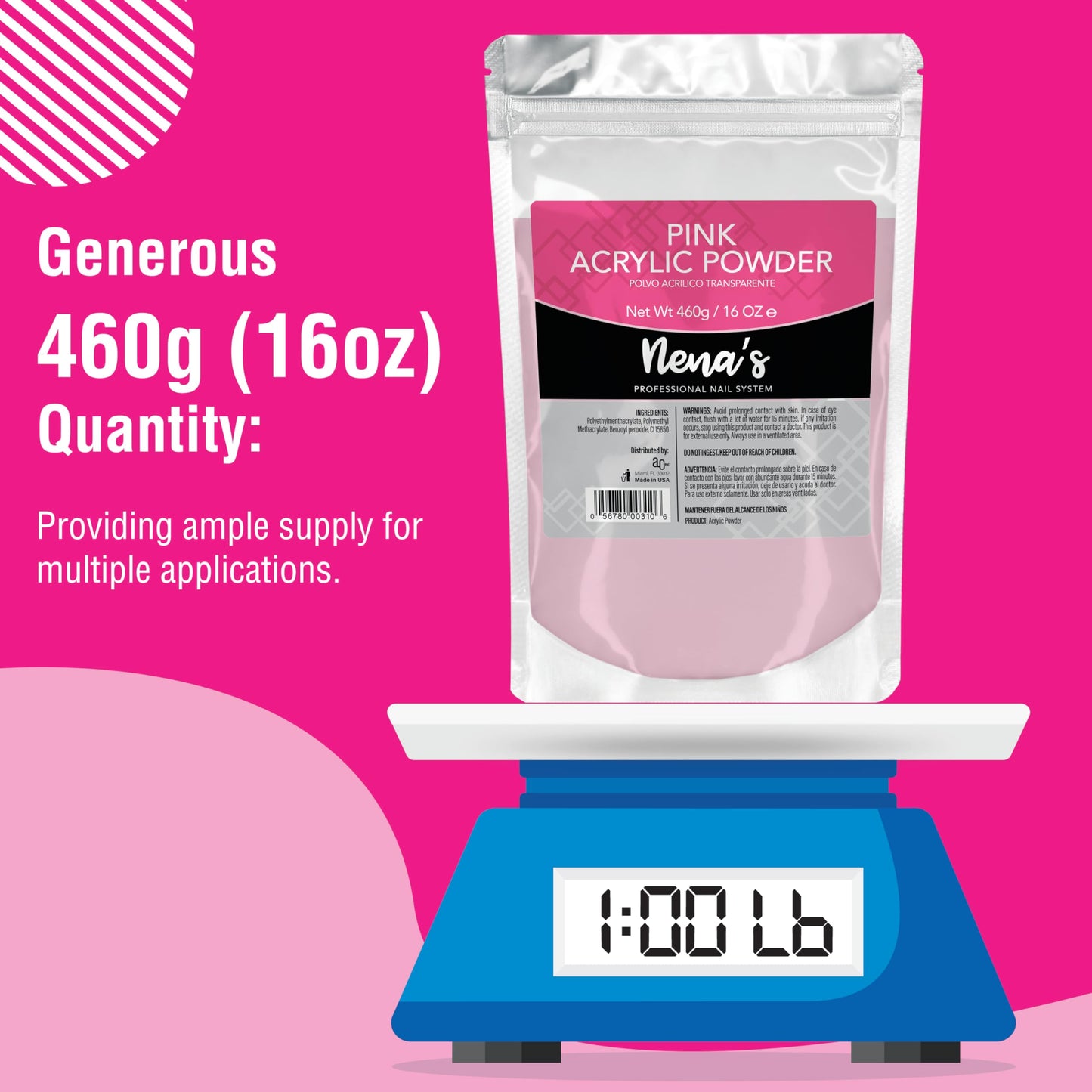 Nena's Superior Sculpting Powder Professional Acrylic Nail System Clear Medium Pink 16 oz 460 g (Pink)