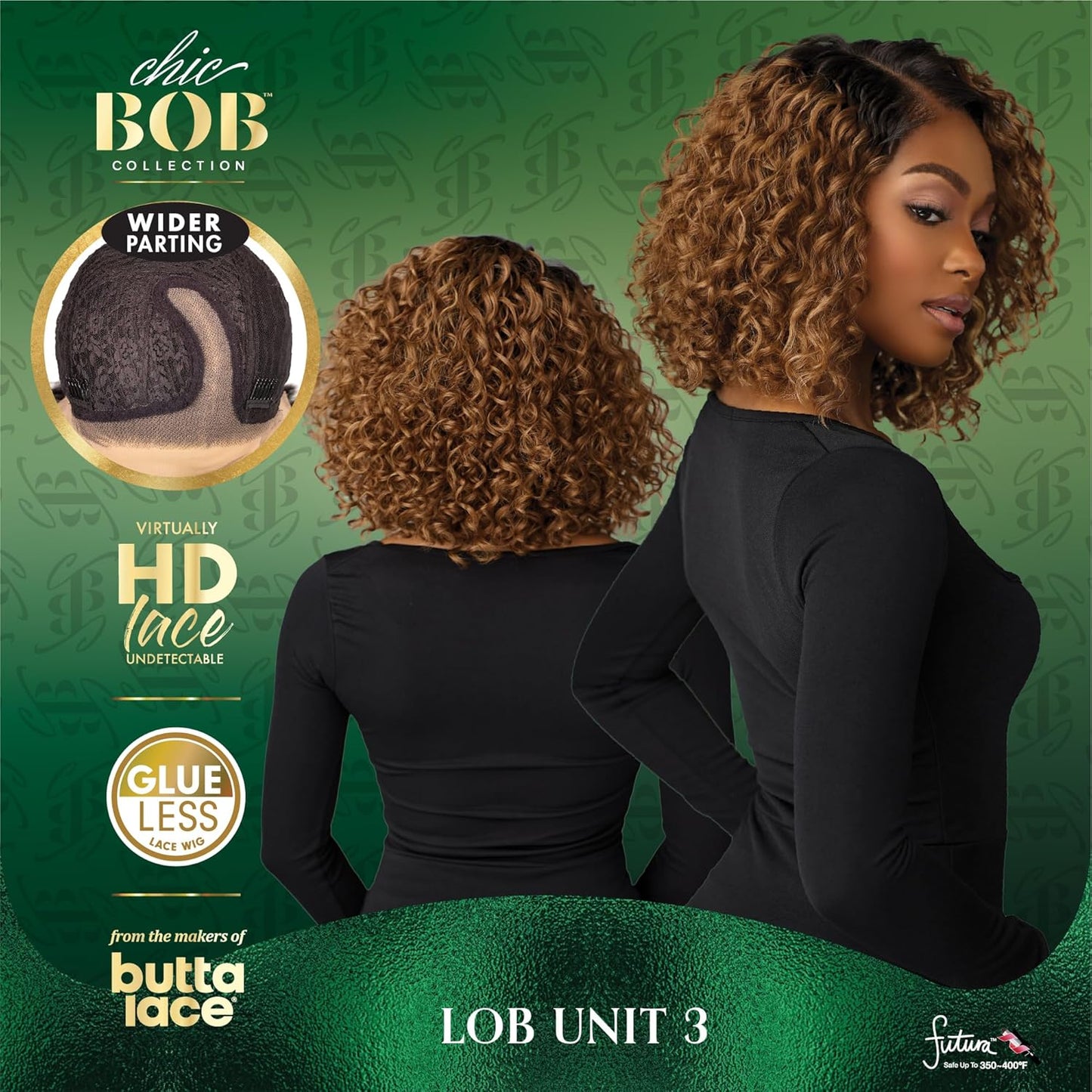 Chicbob Lace Front Wig - Lob Unit 3 Glueless Synthetic Hair with 5-Inch Deep Part | Jet Black