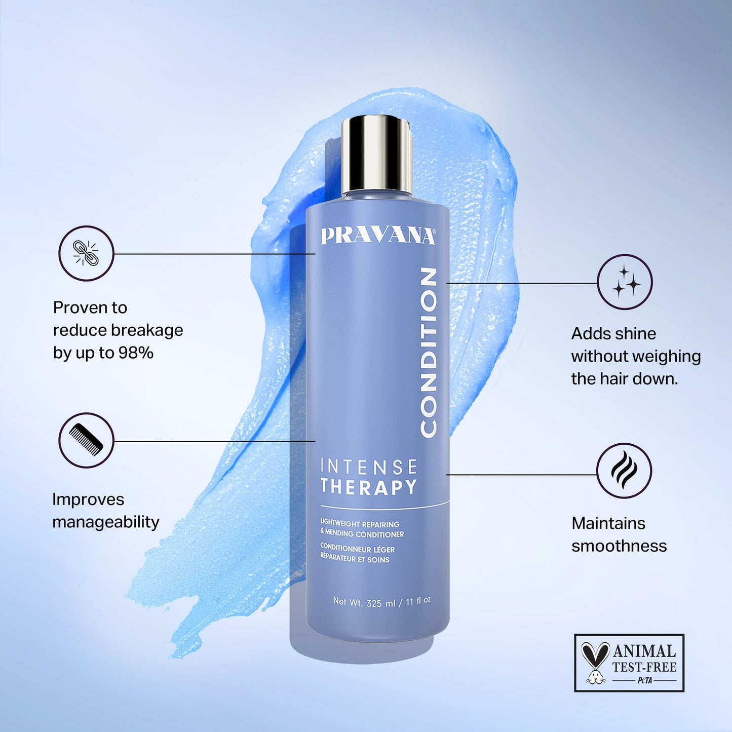 Pravana Intense Therapy Conditioner | Lightweight Repairing & Mending | Restores & Nourishes Damaged Hair | Proven to Reduce Breakage | Strengthens, Hydrates, Softens | 2 Fl Oz