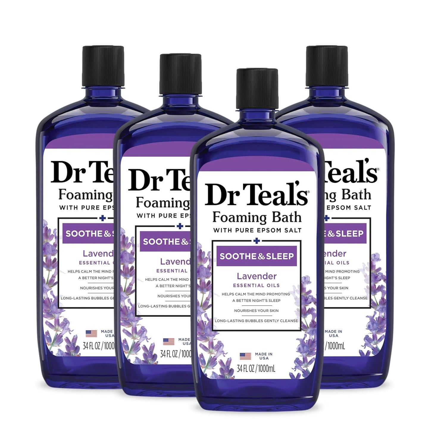 Dr Teal's Foaming Bath Bundle - Pure Epsom Salt for Soothing Sleep & Relaxation | Lavender & Eucalyptus Spearmint (Pack of 6)