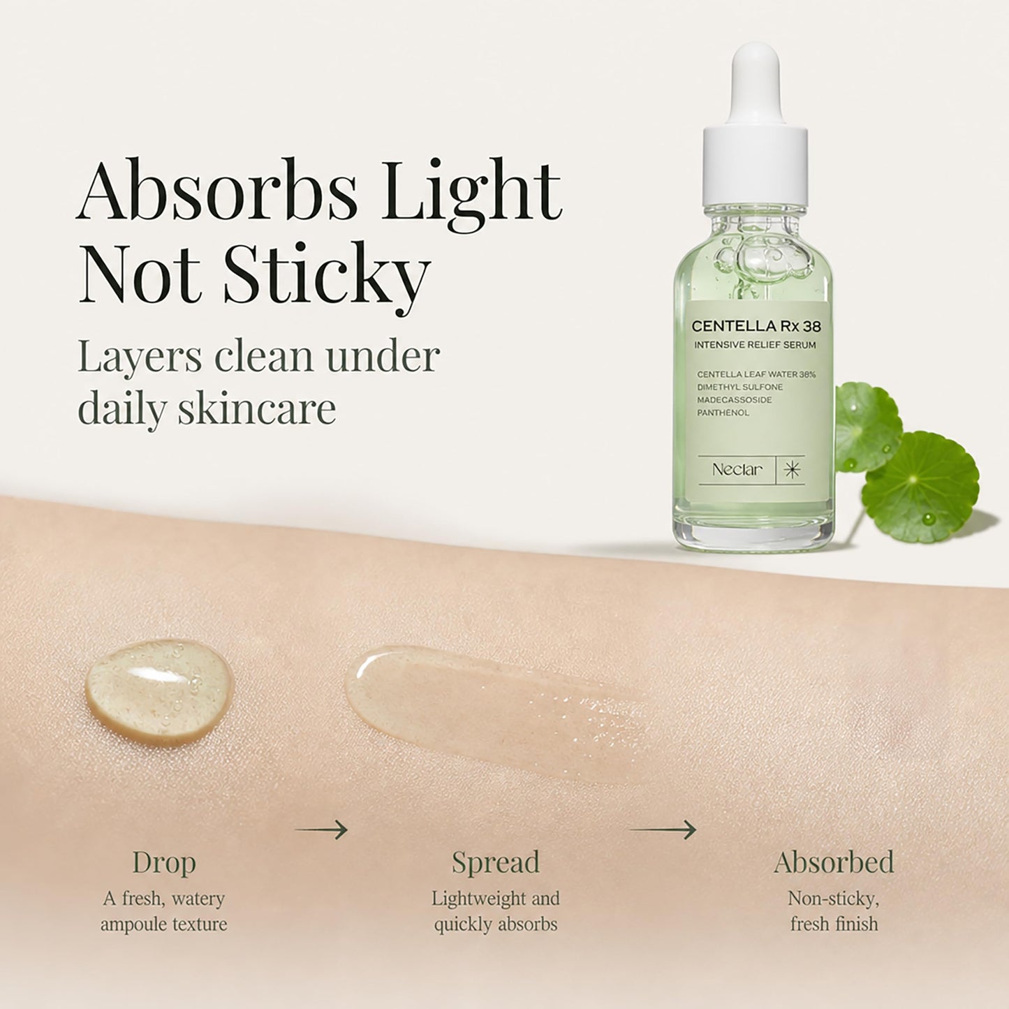 Korean Centella Asiatica Serum - Redness Corrector for Face - 38% Cica Leaf Water and Madecassoside - Ph Balanced - Barrier Support - Lightweight Calming - Rosacea Skincare - Centella Ampoule
