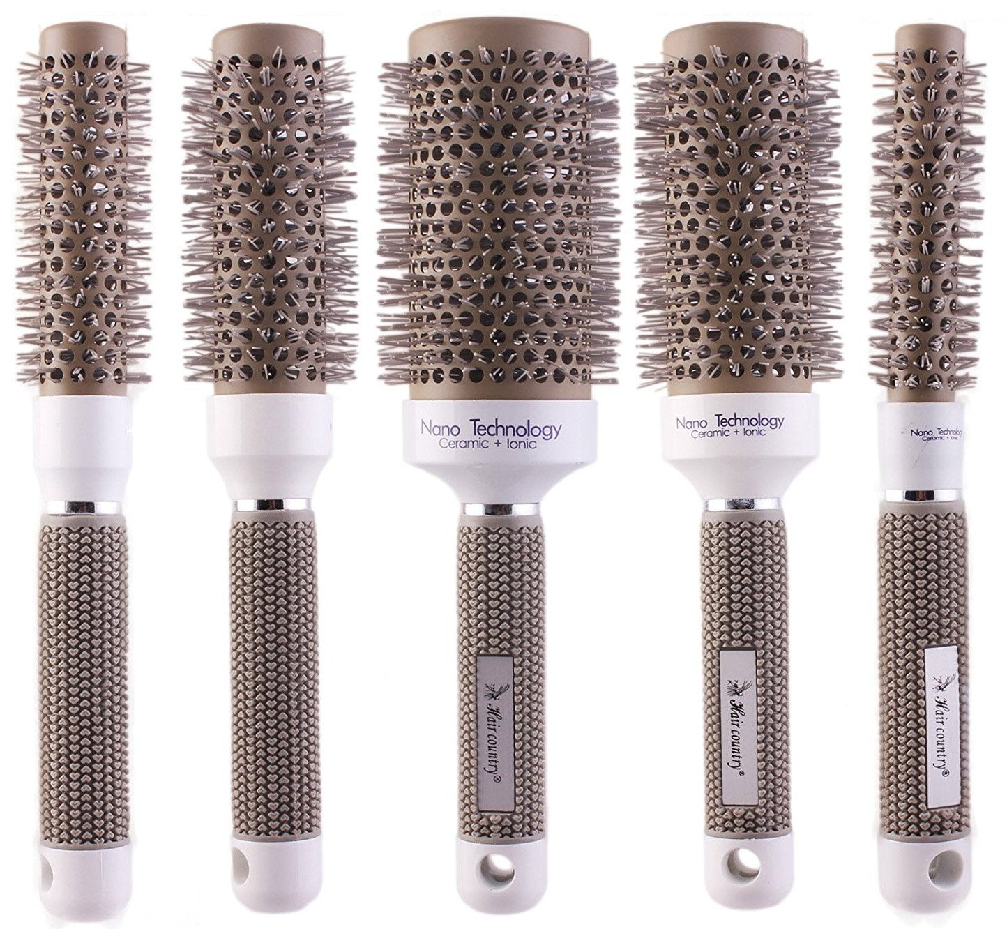 PERFEHAIR Round Thermal Brush Set, Professional Nano Ceramic & Ionic Barrel Hair Styling Blow Drying Curling Brush, 5 Different Sizes