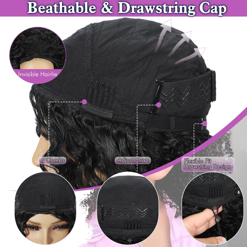 DEYNGS Synthetic Half Wig, Kinky Curly 3 In 1 Wigs For Black Women, Seamless Flip Over Half Wigs Glueless Wear and Go Beginner Friendly Drawstring Headband Wig for Women