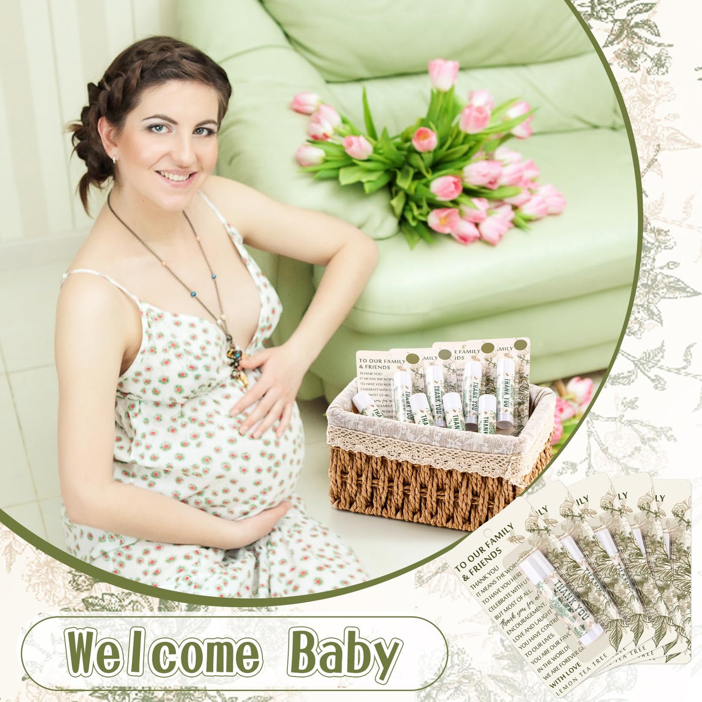 Swiffen 36 Pcs Green Chinoiserie Wedding Favor Gift for Guests Lip Balm Lemon Tea Tree Scent Baby Shower Favors for Gender Reveal Games Prizes Bridal Shower Party Supplies