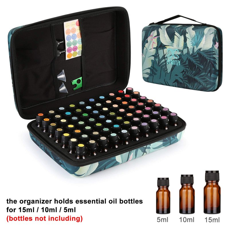 FITNATE 70 Bottles EVA Essential Oil Case Shockproof, Waterproof and Durable, Holding up to 5/10/15 ml Bottles, Essential Oils Travel Case with Bottle Opener, Colorful Stickers and Funnel