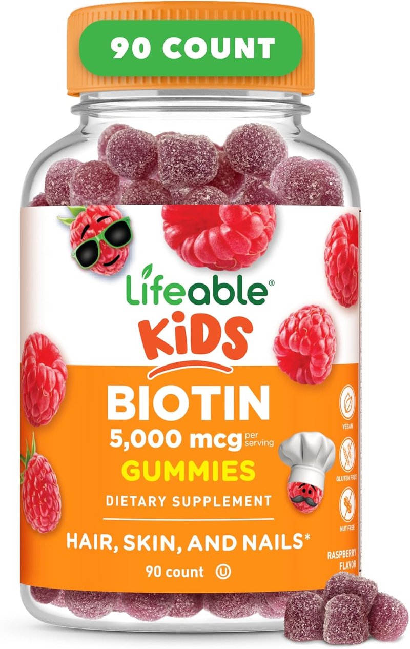 Kids Biotin Gummies - 5,000mcg Vegan Hair Supplement | Great Tasting Natural Flavor | 90 Count