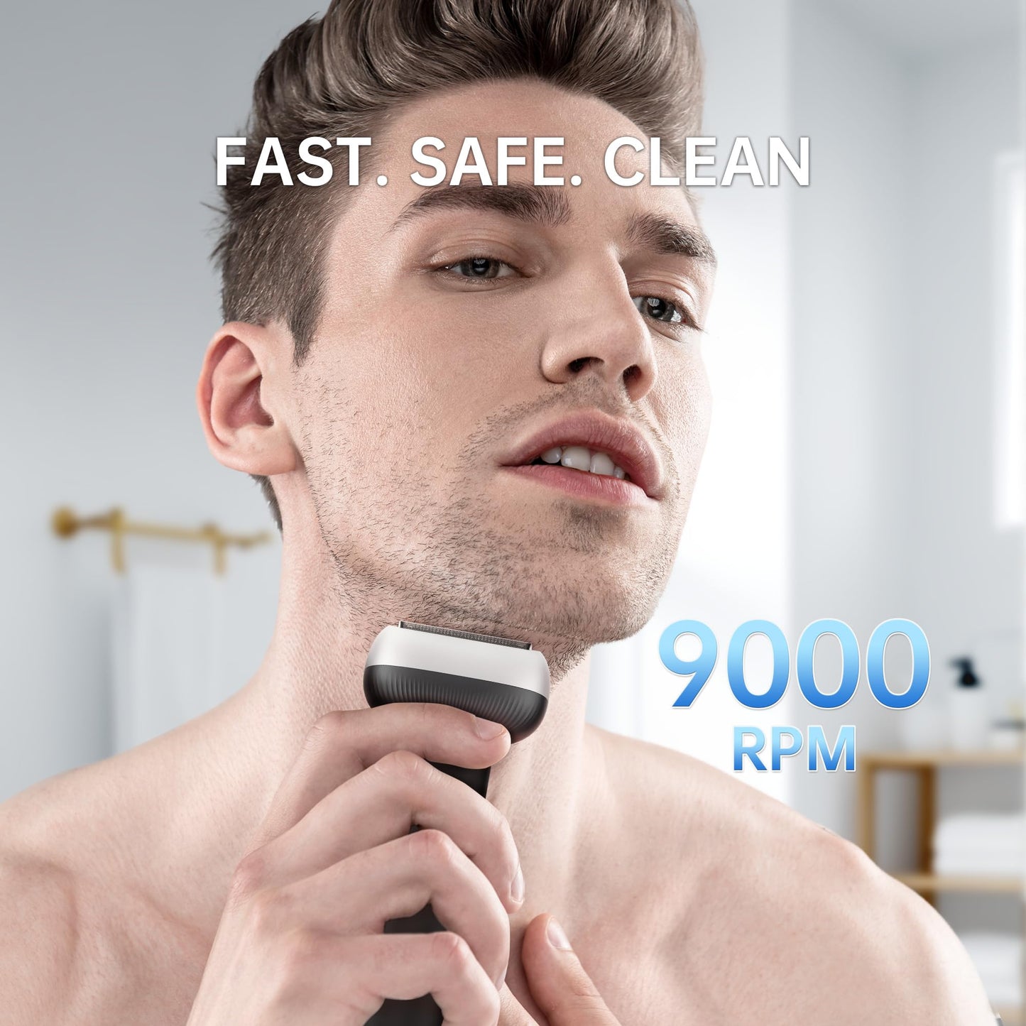 Electric Shaver for Men with Floating Arc 3-Blade, 9000 RPM, Magnetic Head, 1 Hour Fast Type-C Charging, IPX7 Waterproof, Skin-Friendly Blade for Smooth Shaving, Navy