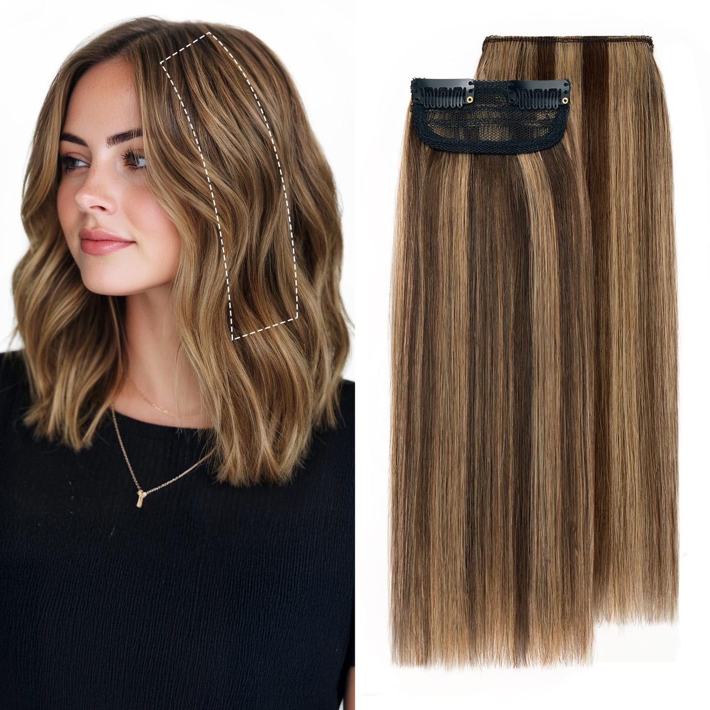 Charites Clip in Hair Extensions Real Human Hair Short Extensions for Women Adding Volume 2 Pcs Invisible Clip on Hairpieces with Thinning 6 Inch Medium Brown & Dark Blonde