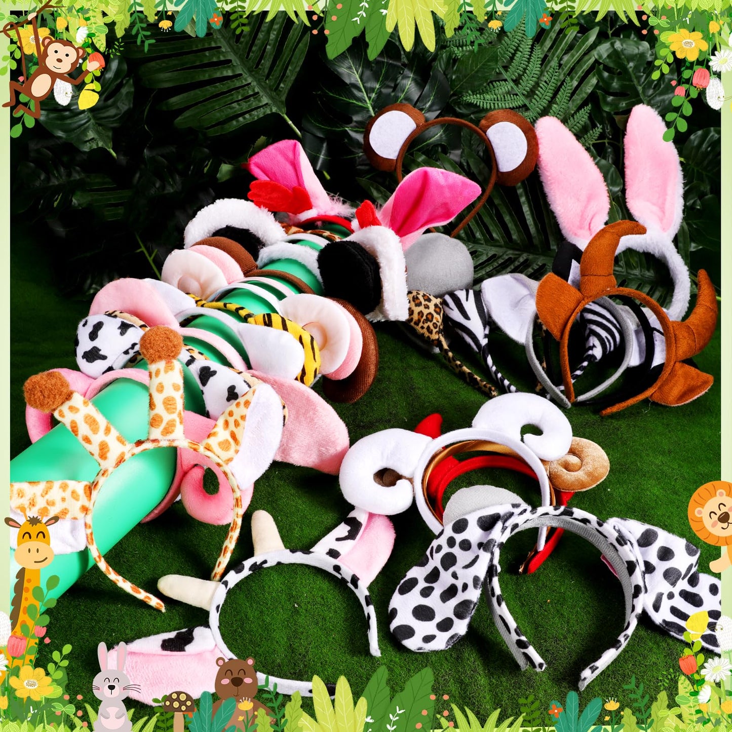 Hoemwarm 35 Pcs Animals Ears Headbands Zoo Jungle Animal Cat Ears Hair Hoop