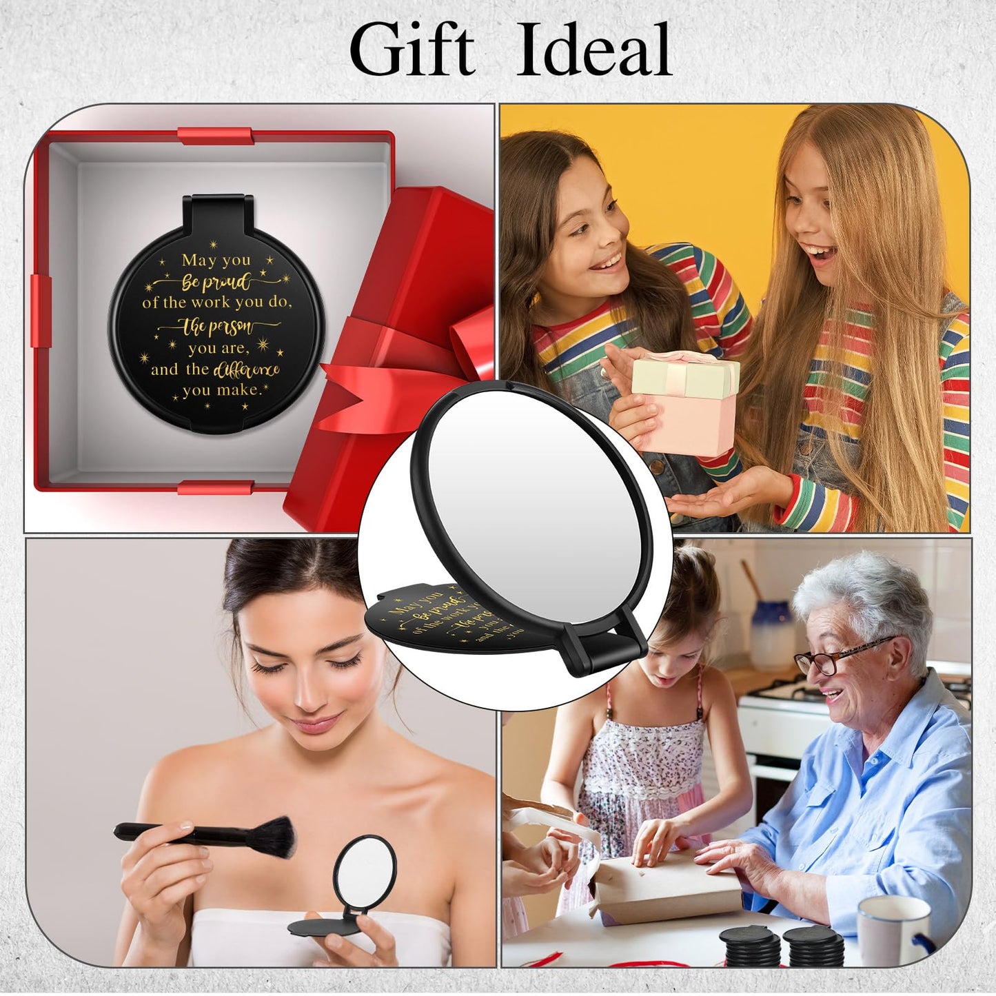 Huwena 100 Pcs Inspirational Compact Mirror Bulk Mini Gifts Women Round Purse Pocket Mirror, Mothers Day Employee Appreciation Gifts, Wedding Party Favors for Guests(Black,Proud)