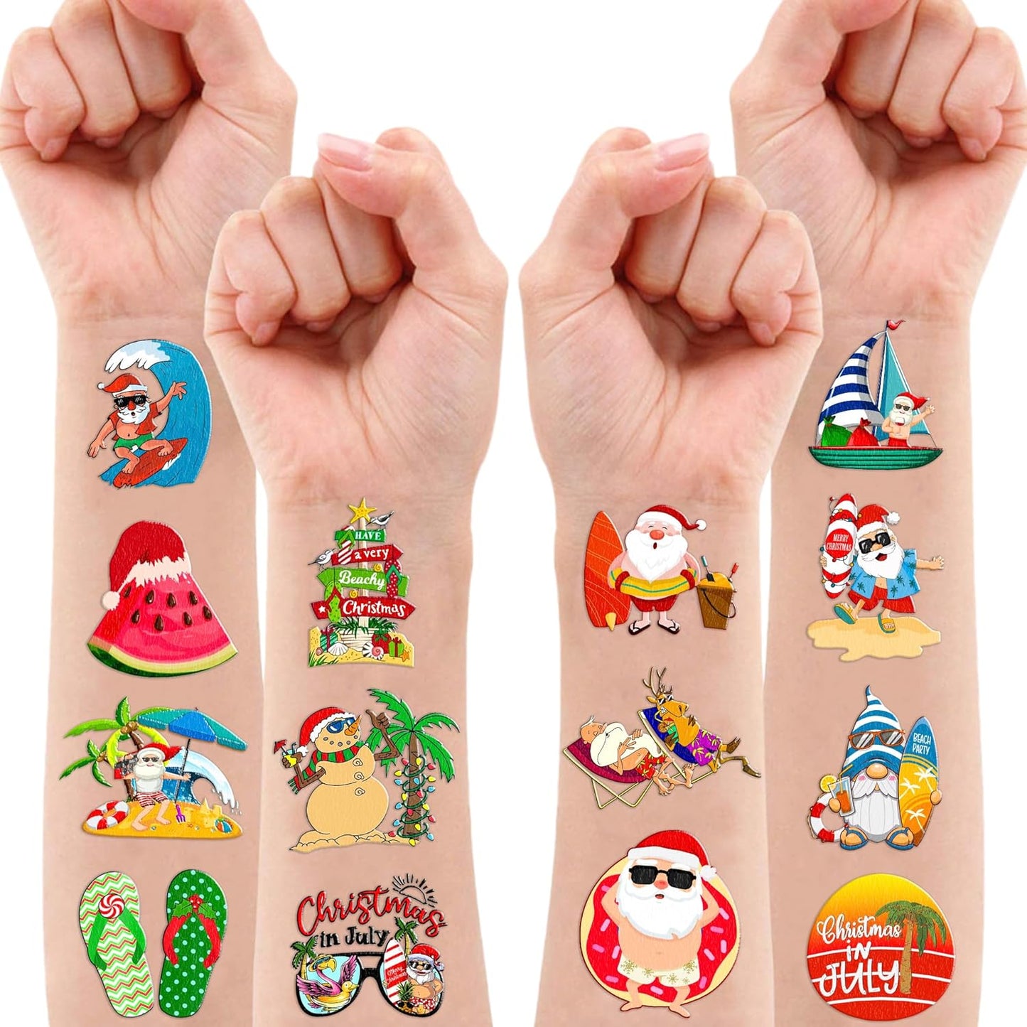 Christmas Santa Temporary Tattoos - 103 PCS Hawaiian Beach Party Supplies | Fun Gifts for Kids