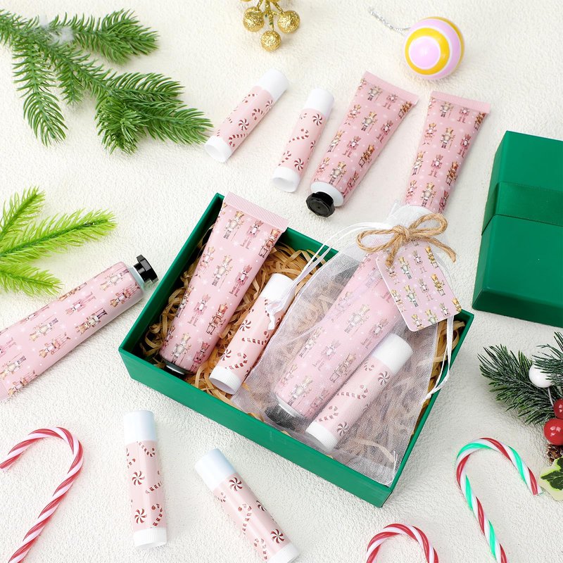 Dansib 24 Sets Christmas Pink Nutcracker Hand Cream and Candy Lip Balm Gift Christmas Party Favors Travel Size Hand Lotion and Lip Balm Bulk Wedding Bridal Baby Shower Party Supplies for Guest