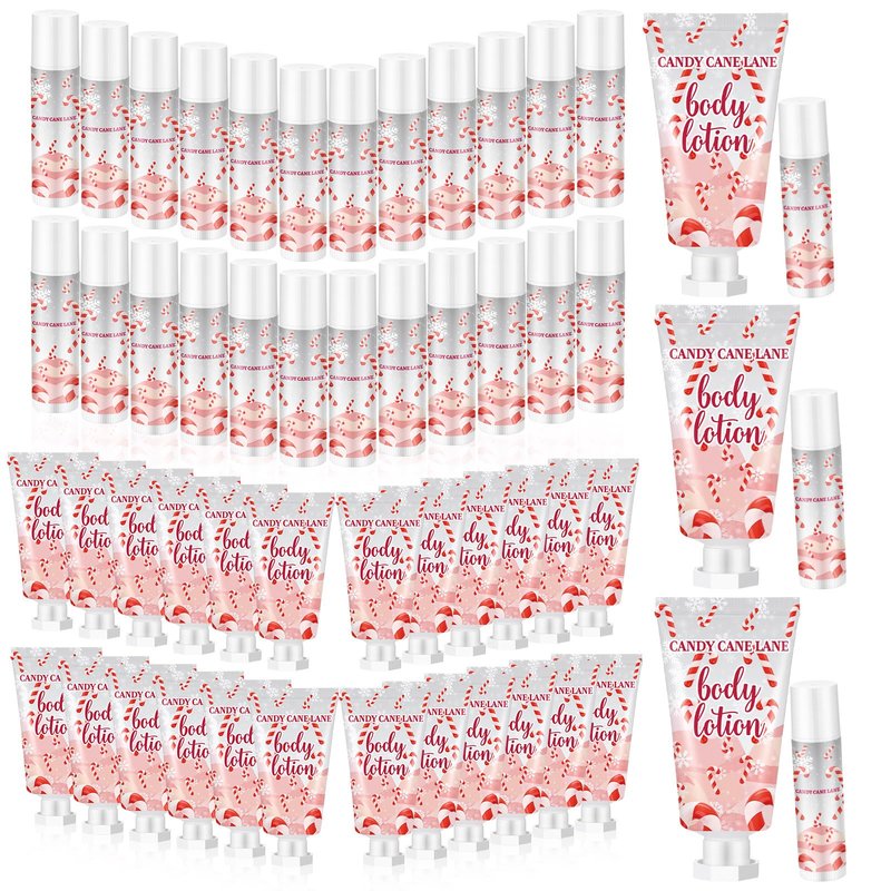 Sacubee 24 Set Christmas Candy Peppermint Cane Lip Balm and Body Lotion Bulk Christmas Hand Cream for Women Peppermint Lip Balm for Women Men Travel Size Body Lotion Gift