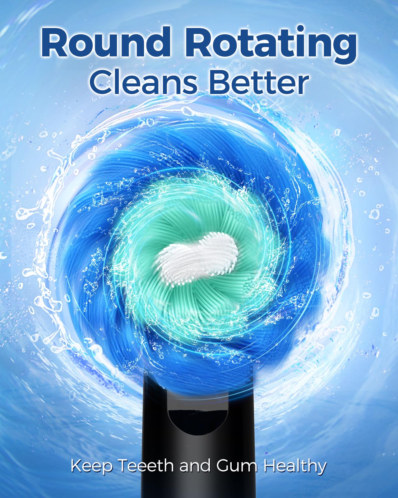 TEETHEORY Rotating Electric Toothbrush for Adults with 8 Brush Heads, Sensitive Gum Care Electric Toothbrush with 3 Modes and 2 Min Smart Timer, Rechargeable Last 60 Days (Black, 1 Count)