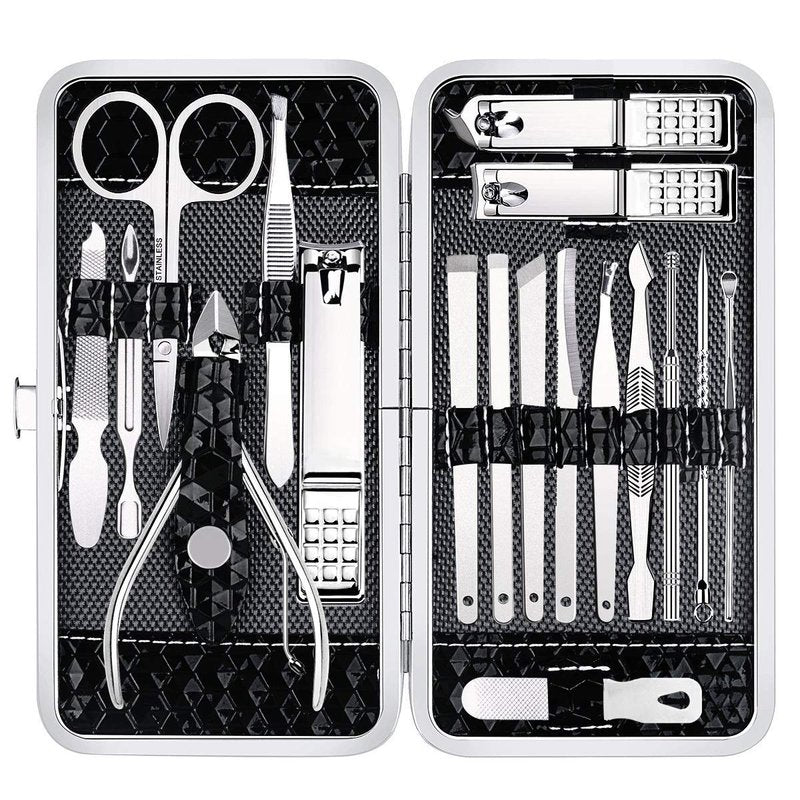 Yougai Nail Clippers Set - 18 Pcs Professional Manicure Pedicure Kit Gifts for Fathers Day Men Women, Stainless Steel Fingernail Toenail Cutters, Nail Care Grooming Tools with Leather Travel Case
