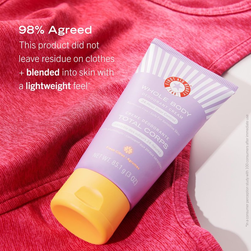 First Aid Beauty Whole Body Deodorant Cream | Control Unwanted Body Odor for an All-day Fresh Feel, Dermatologist & Gynecologist Tested Safe on Sensitive Skin, Gluten, Nano, and Parthenolide Free, 3oz
