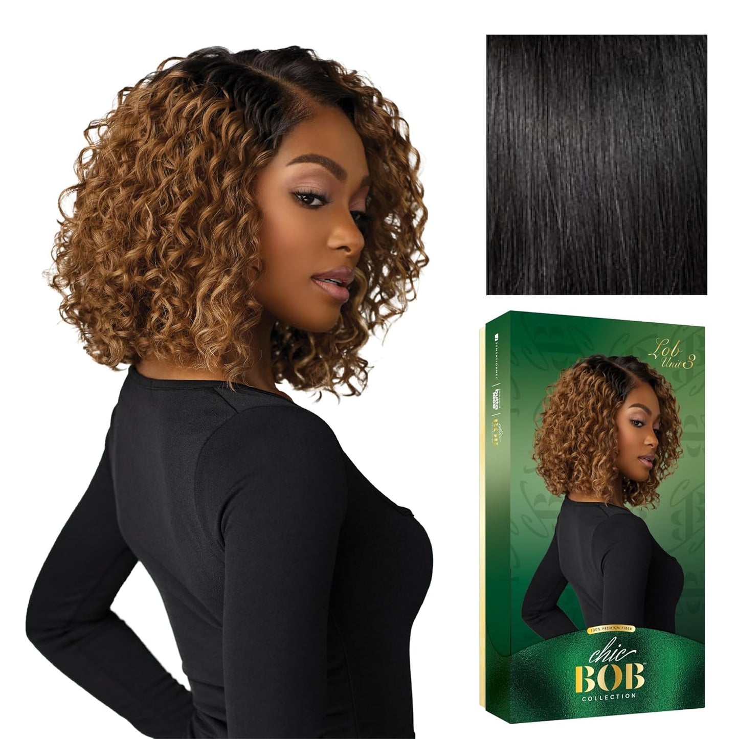 Chicbob Lace Front Wig - Lob Unit 3 Glueless Synthetic Hair with 5-Inch Deep Part | Jet Black