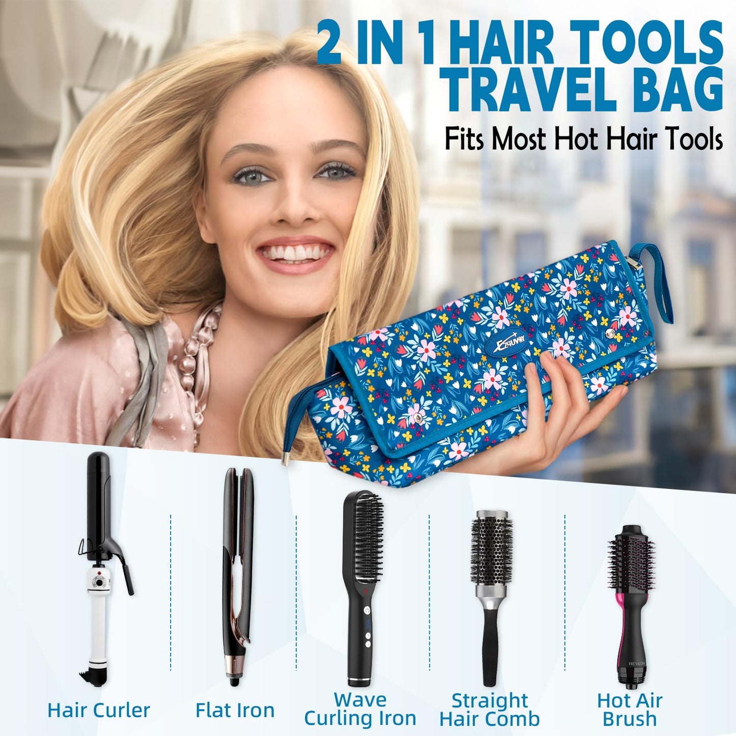 EZ4UVOY Hair Tools Travel Bag with Removable Heat Resistant Mat, Travel Hair Bags Organizer for Hot Tools, Portable Travel Carrying Case for Flat Irons, Straighteners, Curling Iron