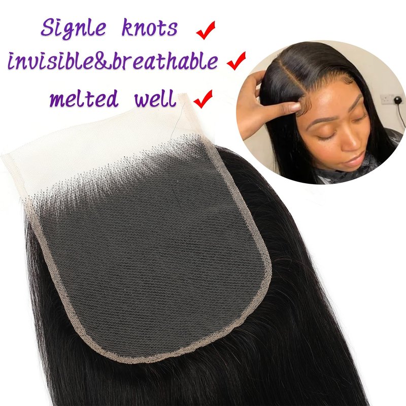 FEHOKA 4x4 Human Hair Lace Closure 16 Inch Body Wave 4x4 Human Hair Closure Can be Curly and Dyed Middle Part 100% Human Hair Closure With Baby Hair (16 Inch, 4x4 Black)