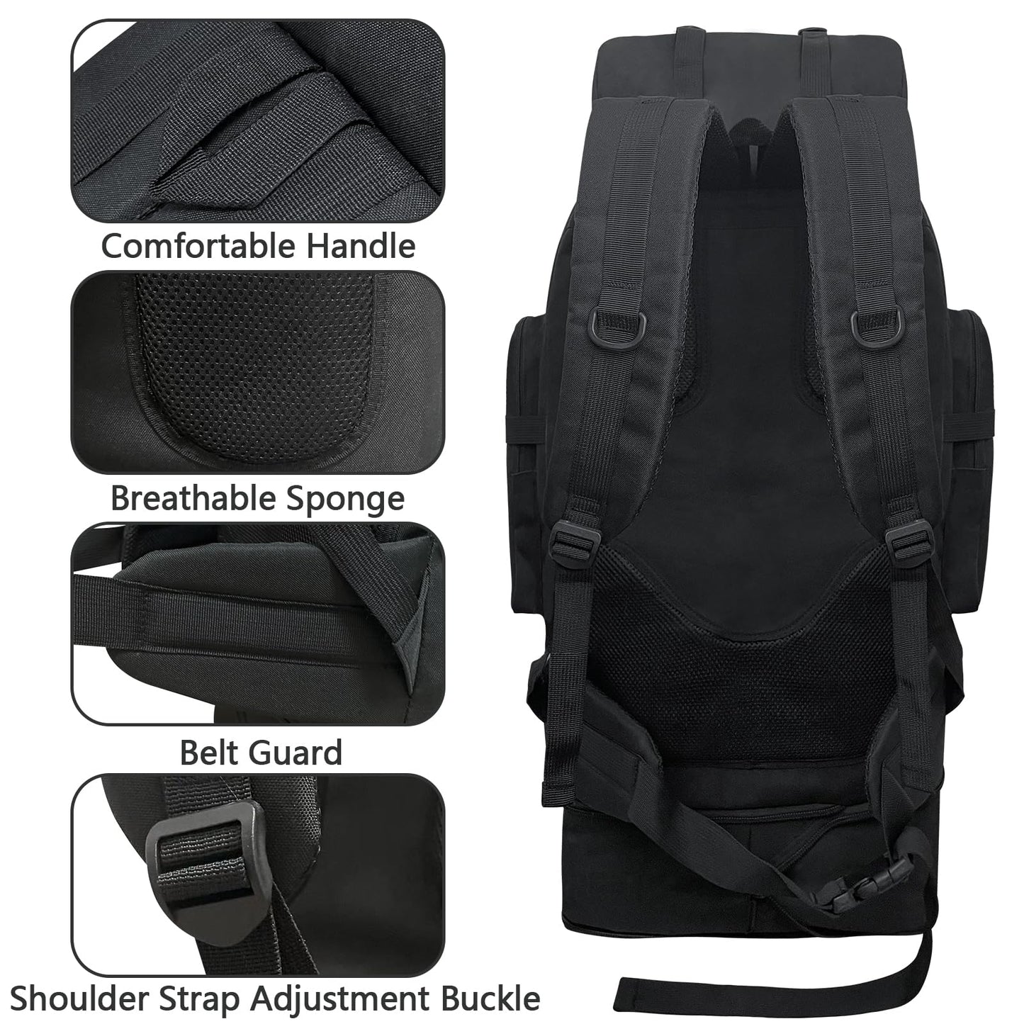 Ogetok 100L Camping Hiking Military Tactical Backpack, Adjustable Water Resistant Large Travel Daypacks Outdoor MOLLE Rucksack, Black