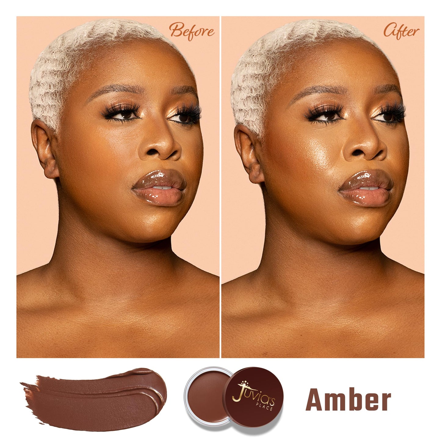 Juvia's Place Bronzed Cream Bronzer - Amber - Smooth Cream Bronzer Pot for Sun-Kissed Glow & Warmth, Buildable & Blendable Makeup Contour with Long-Lasting Matte Shimmer Finish, Highly Pigmented