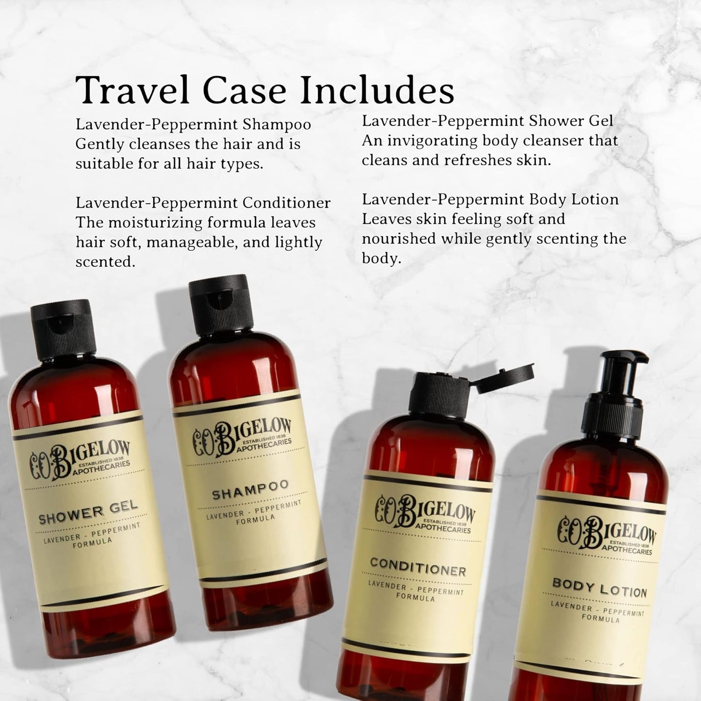 C.O. Bigelow Lavender Peppermint Travel Kit - 4 Items with Travel Case | Perfect for On-the-Go Relaxation