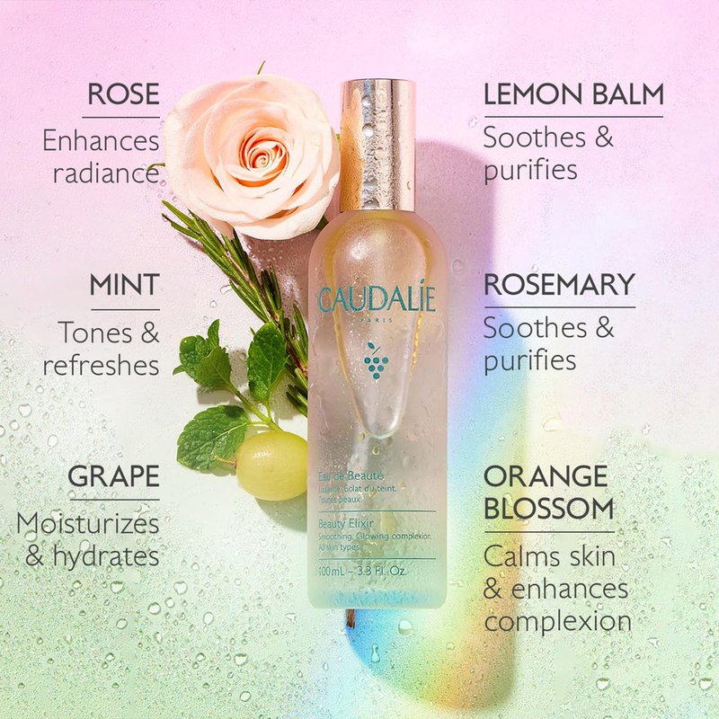 Caudalie Beauty Elixir Toning Face Mist and Travel Size Grape Water Mositurizing and Soothing Face Mist