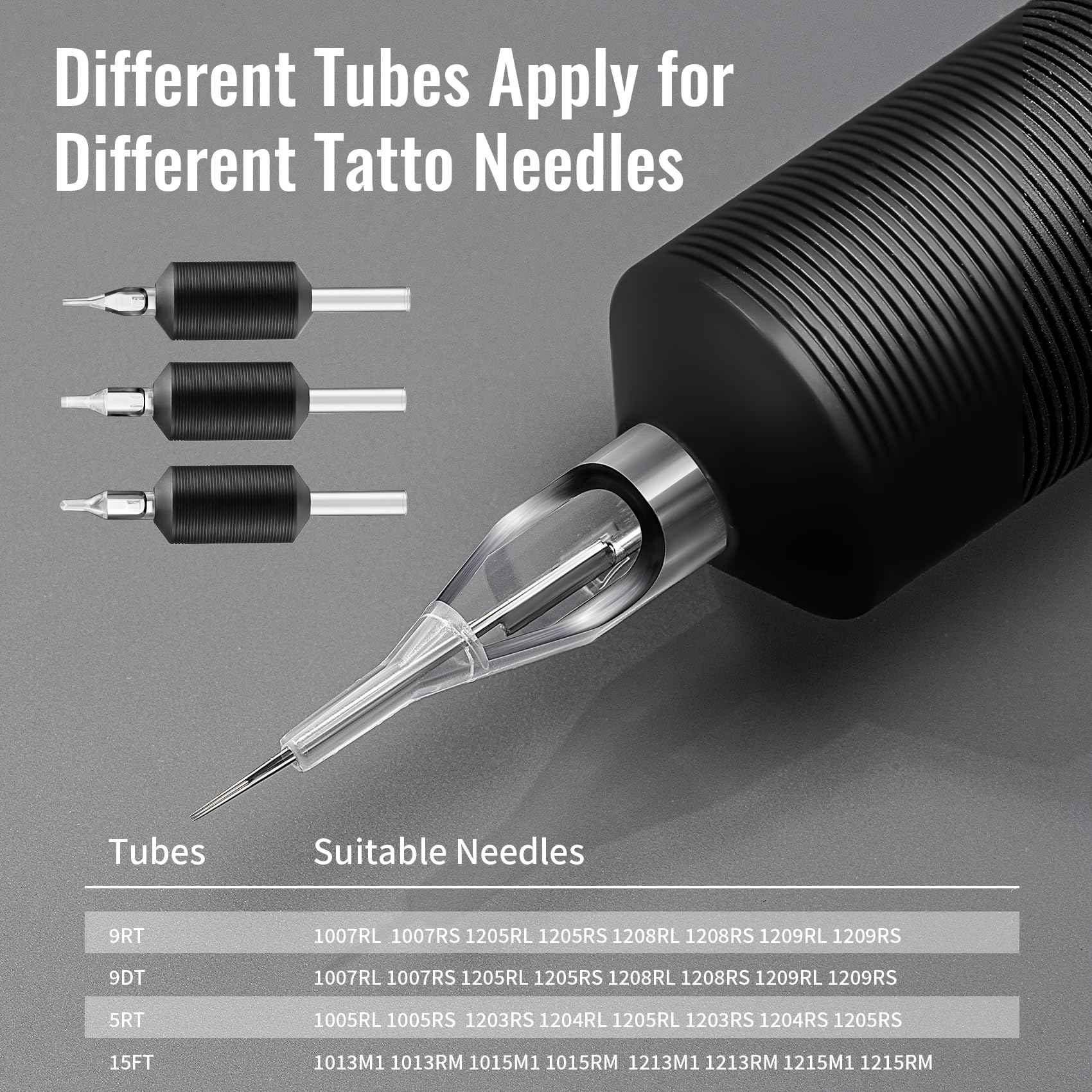 Keilend 25PCS 1 Inch 15 Mag Tubes with Soft Black Silicone, Disposable Tube Grips with Clear Long Tips, 15 Flat Tube for 14F, 15RM, 15M1, 29M2, 29RM2