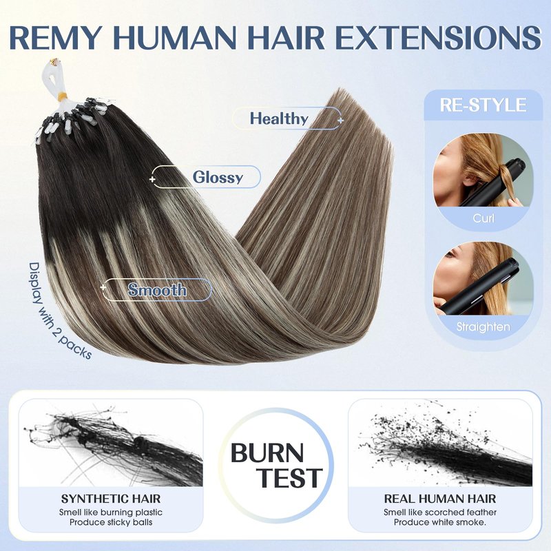 Hairro Micro Loop Hair Extensions Human Hair Microlinks Microbeads Remy Hair For Women Ombre Highlights Pre Bonded Cold Fusion Micro Bead In Hair 14 Inch 50g 50 Strands #1BT4P60