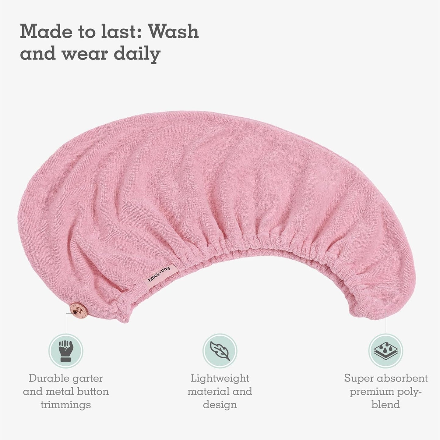 Microfiber Hair Towel Wrap - Quick Dry Anti-Frizz Plopping Turban | Machine Washable - Pink