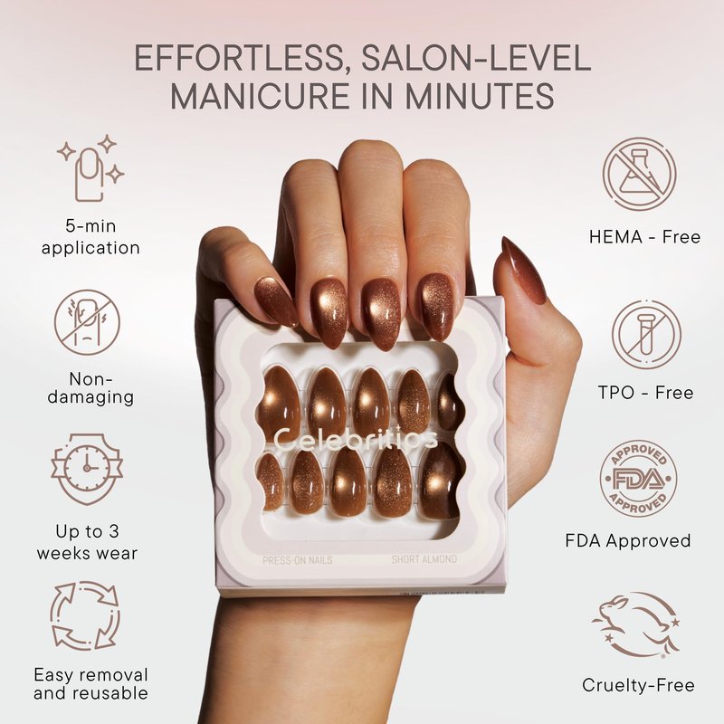 Celebritips Nail Art Press-Ons | Small Delite, Short Squoval Nails, Reusable | 16 sizes - 32 Nails Kit with Super-hold Nail Glue and Sticky Tabs