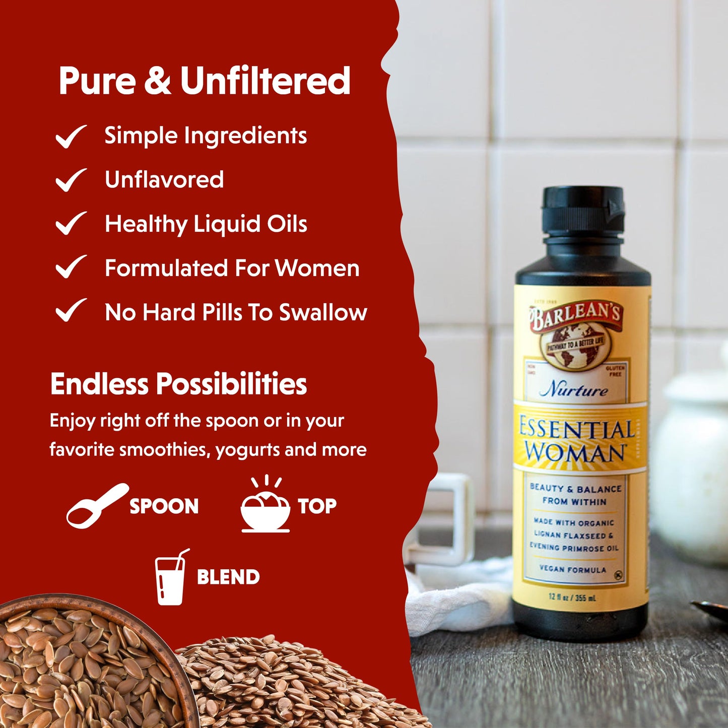 Barlean's Organic Oils, The Essential Woman, 12-Ounce Bottle