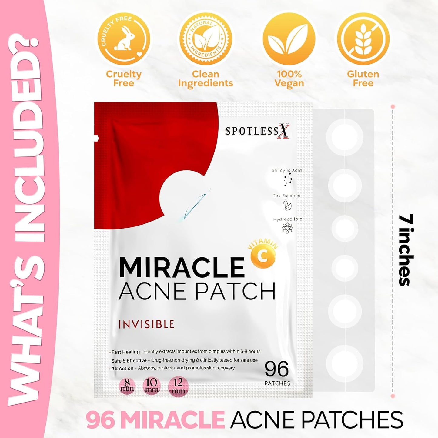 Hydrocolloid Acne Patches - Clear Pimple Patch with Salicylic Acid & Tea Tree Oil | 96 Count, 3 Sizes