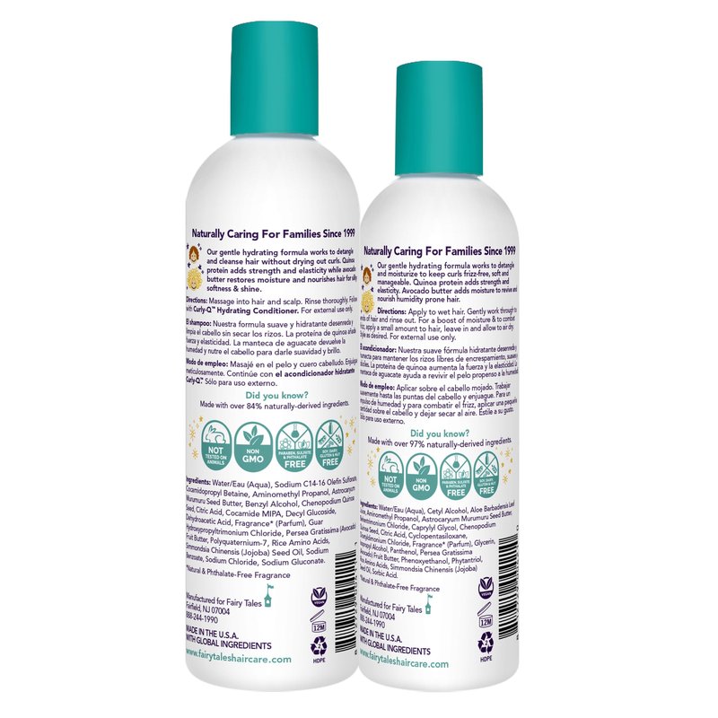 Fairy Tales Curly Q Hydrating Kids Shampoo 12oz and Conditioner 8oz - Paraben, Sulfate, Gluten, and Nut Free - For All Curl Types Including Multi Cultural Hair (2 Pack)