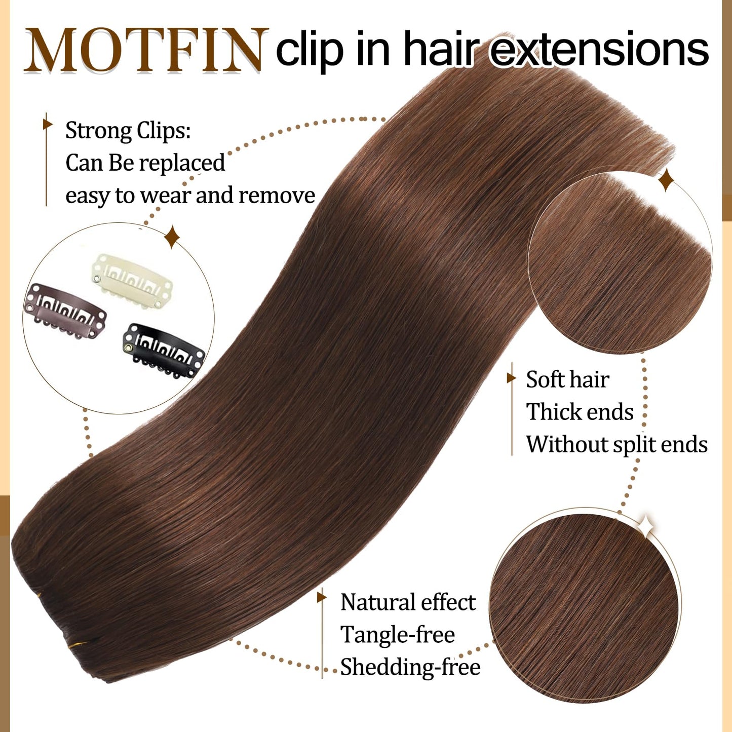 Clip in Hair Extensions Real Human Hair, 14 inch 80g, Balayage Invisible Remy Human hair Clip in Extensions for Women Seamless Straight 8Pcs Double Weft Chocolate Brown