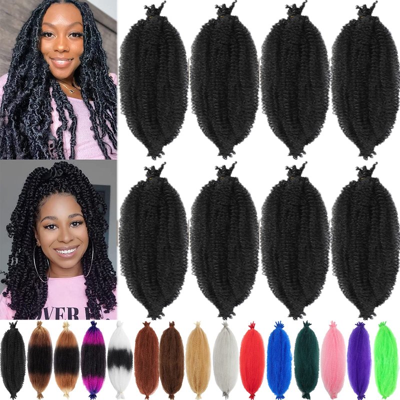 Kossys 8 Packs Springy Afro Twist Hair 16 INCH Pre-fluffed Naturaly Twist for Protective Styling Marley Crochet Twist Braiding Hair for Black Women (22inch, Black)