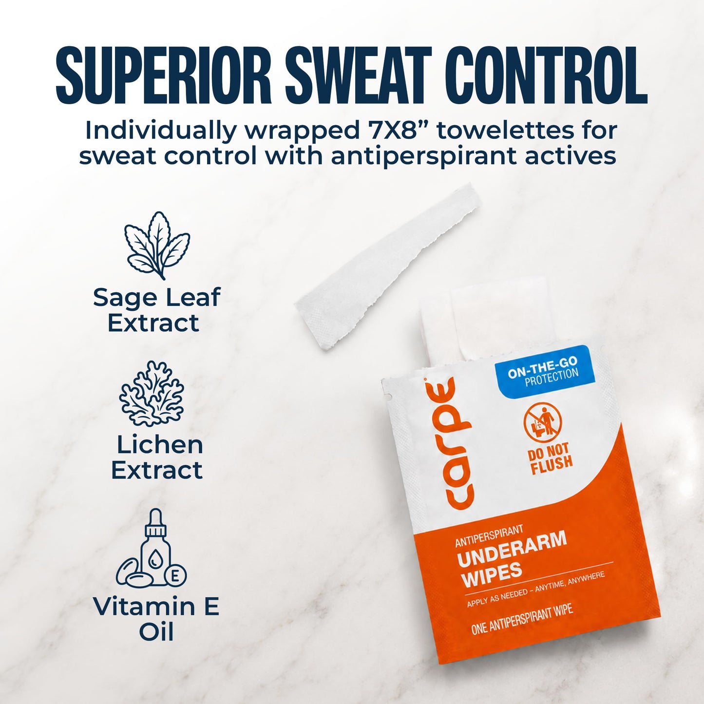 Carpe On-the-Go Antiperspirant Underarm Wipes (Pack of 2 Boxes) for Sweat Blocking, Deodorizing, and Cleansing When You're On the Move - 30 Residue Free, Individually Wrapped Wipes