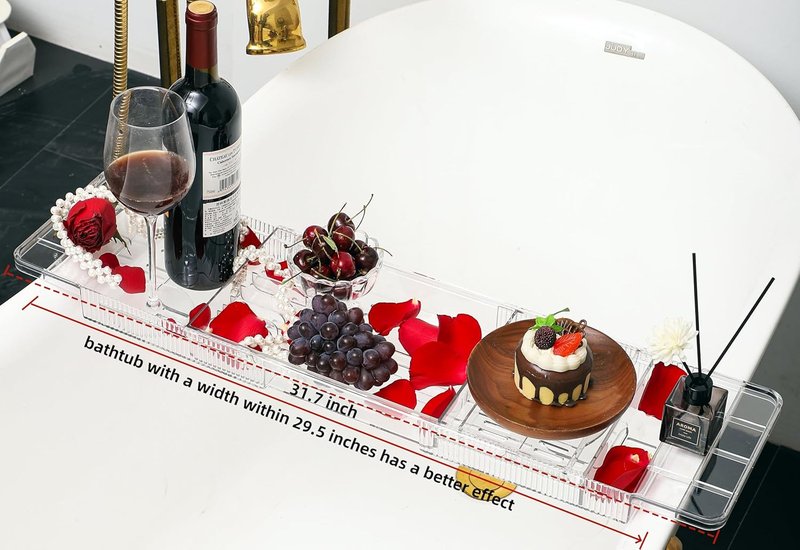 Expandable Bath Tray with Wine & Book Holder - Clear Acrylic Bathtub Caddy | Perfect Gift for Women
