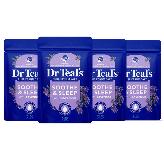 Dr Teal's Pure Epsom Magnesium Salt Soak, Soothe & Sleep with Lavender, 3 lb (Pack of 4)