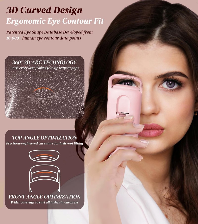 MZYMZYD Heated Eyelash Curler, Eyelash Curlers with 10S Quick Heat-Up, 2 Temp Settings, 3S Styling & 24H Long-Lasting Natural Curl, Type-C Recharge, Mini Electric Eyelash Curler for Travel - Pink