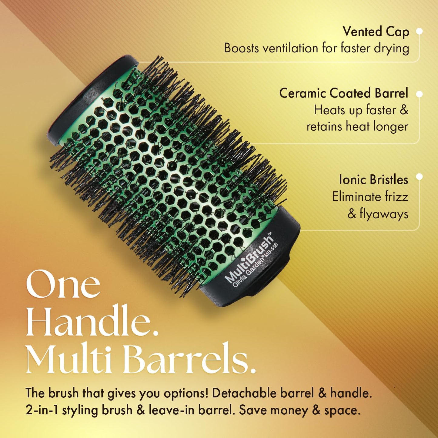 Olivia Garden MultiBrush Detachable Thermal Styling Hair Brush MB-KT01 (3-Piece Kit)