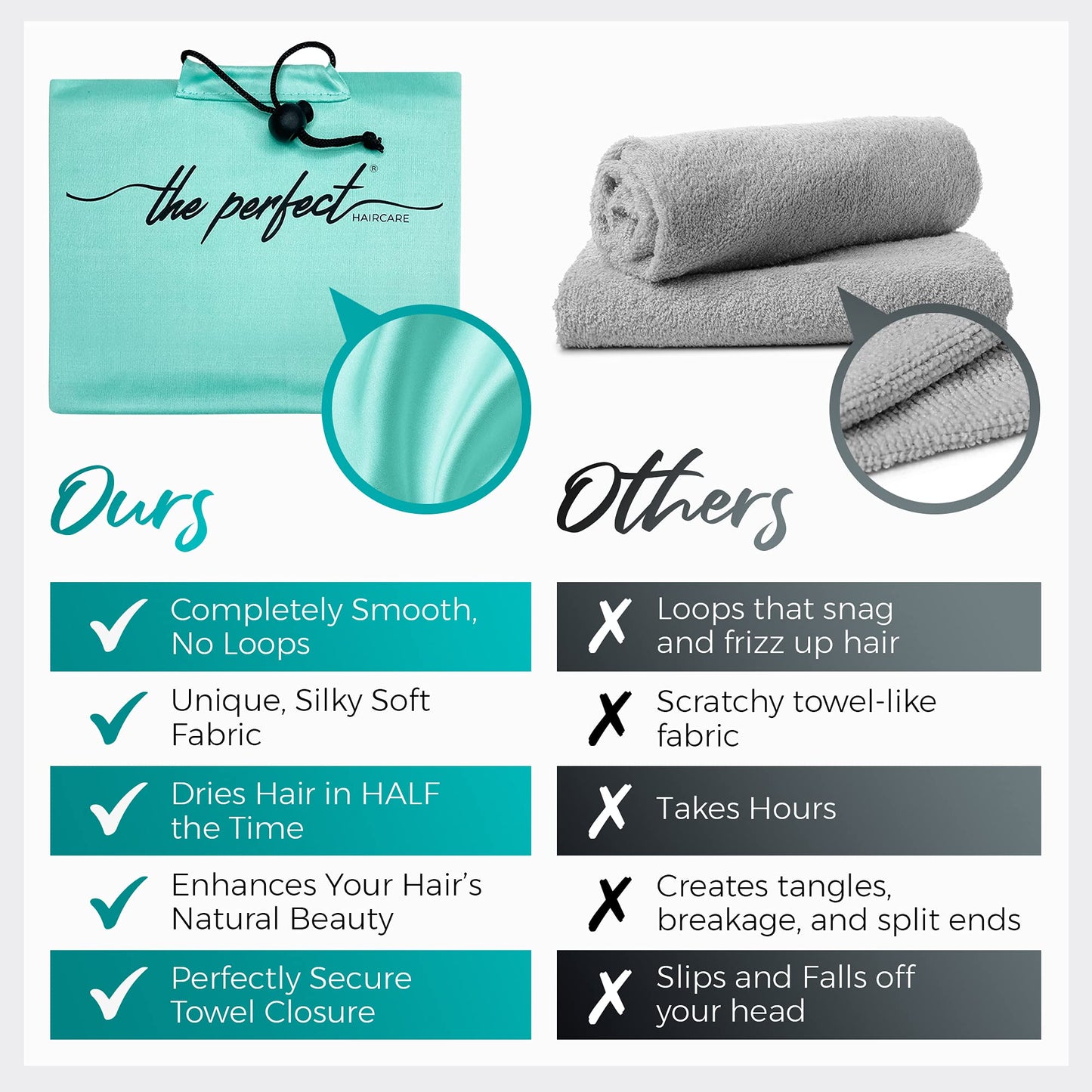 Microfiber Hair Towel Wrap for Women – Large Fast Drying Hair Towel with Patented Clip – Anti-Frizz, Super Absorbent, Silky Smooth Microfiber – Plopping Hair Wrap for Curly, Wavy & Straight Hair