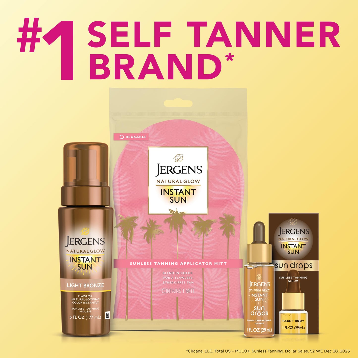 Jergens Natural Glow Instant Sun Bundle: Deep Bronze Sunless Tanning Mousse, 6oz Bottle and Applicator Mitt