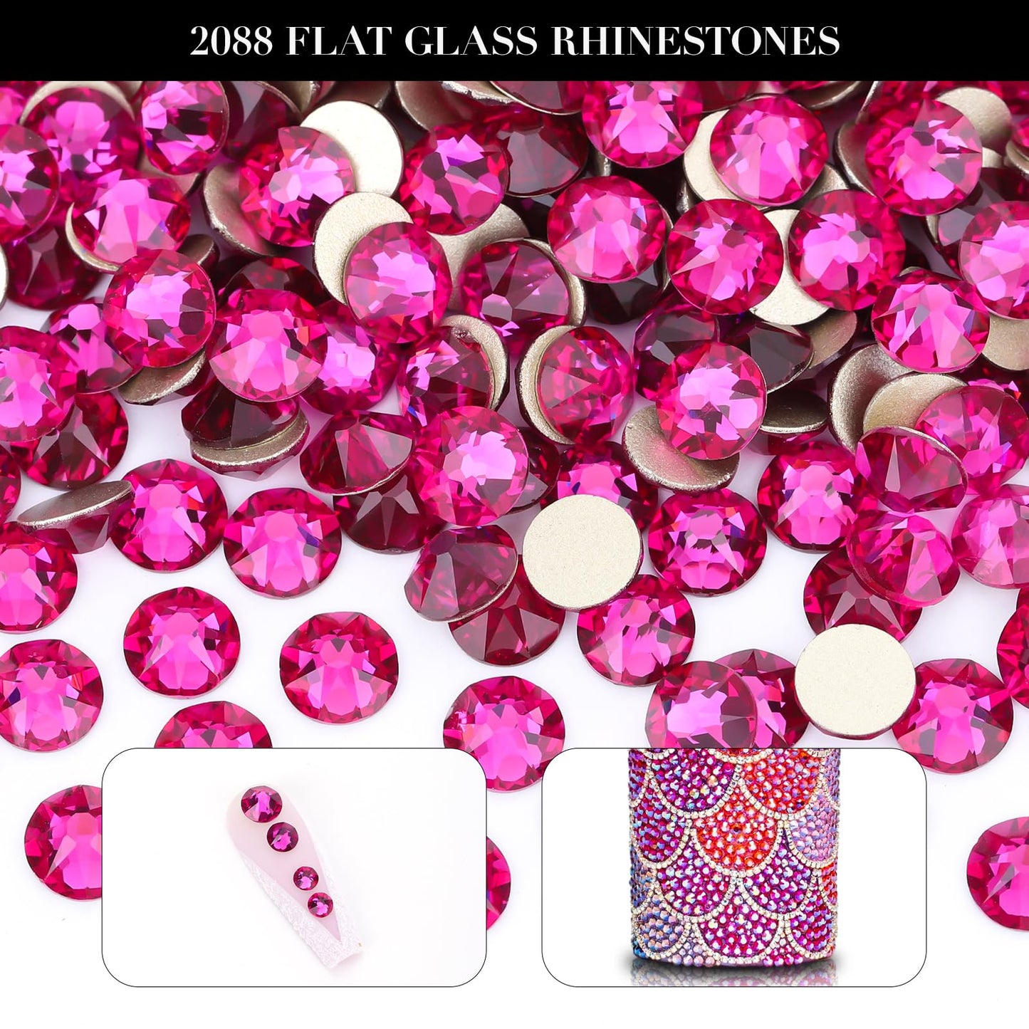 Novani Fuchsia Rhinestones 288pcs Flat Back Round Rhinestone Style 2088 Sparkly Crystal Gemstones for Nail Art and Crafting SS30,6.4-6.6mm