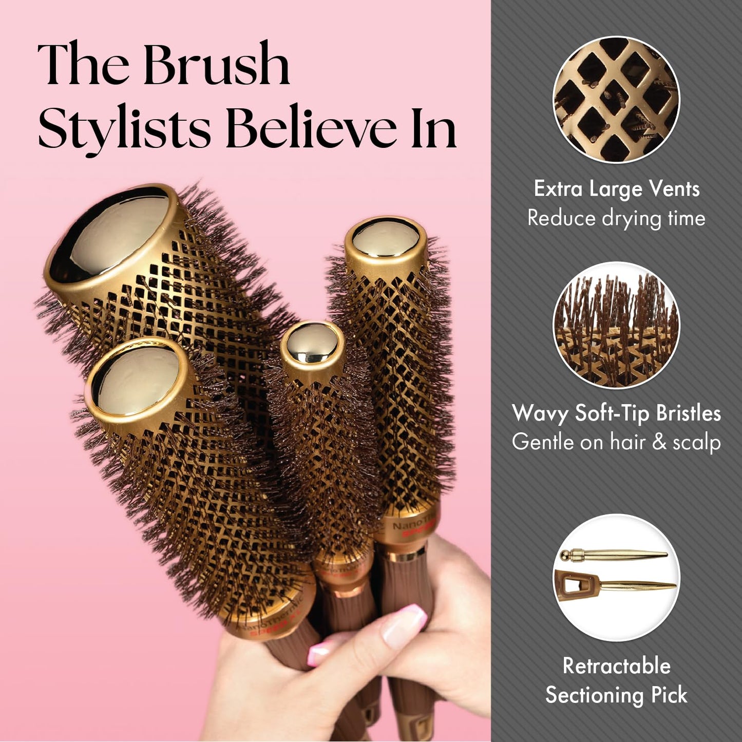 Olivia Garden NanoThermic Ceramic + Ion Speed XL Round Thermal Hair Brush - Not Electrical - Professional Blowout Brush for Normal to Thick Hair - 1"-Diameter Barrel - NTXL-24