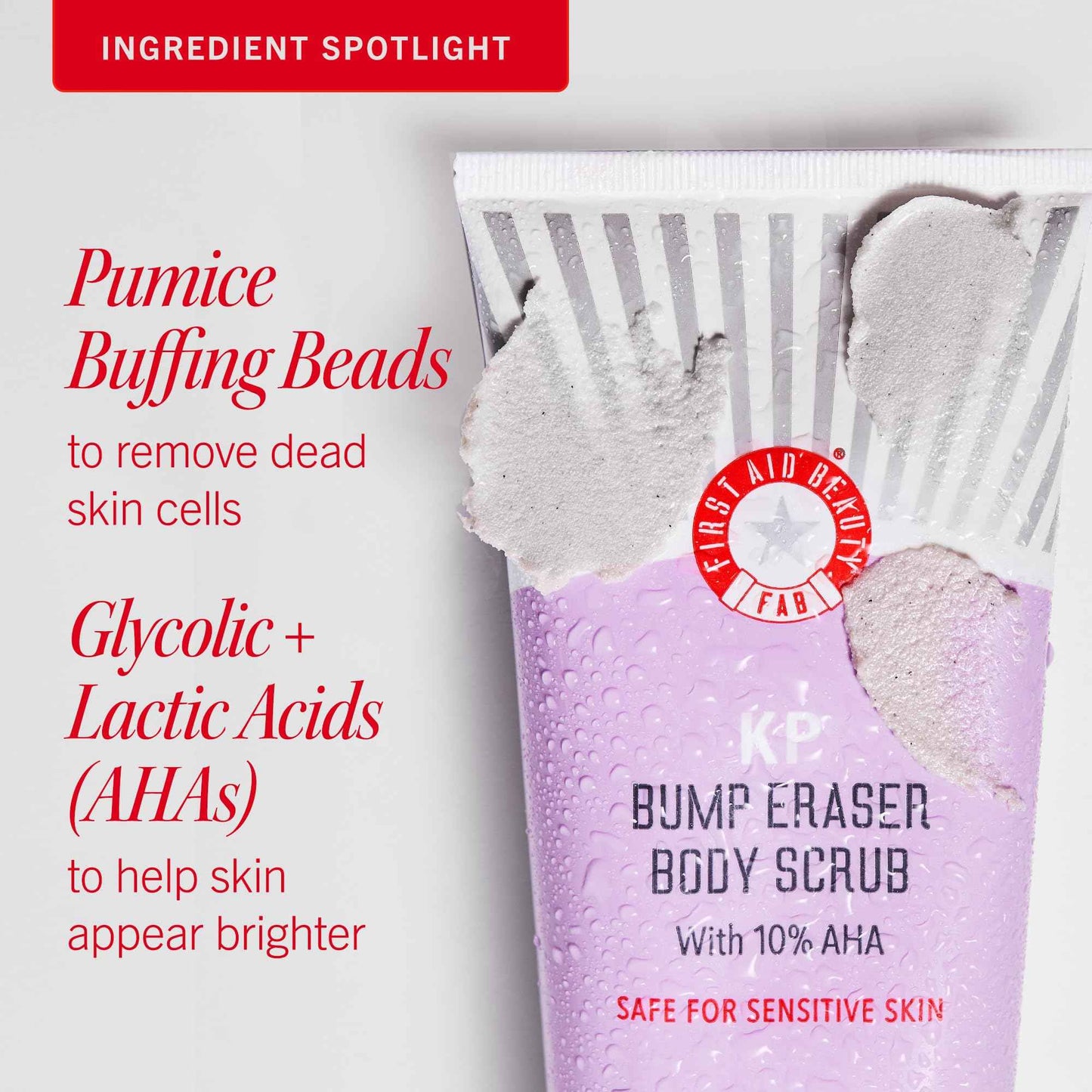 First Aid Beauty - KP Bump Eraser Body Scrub with 10% AHA, Keratosis Pilaris Skin Exfoliater with Glycolic and Lactic acids, Helps Reduce Chicken Skin Bumps, Safe for Sensitive Skin, 4 oz