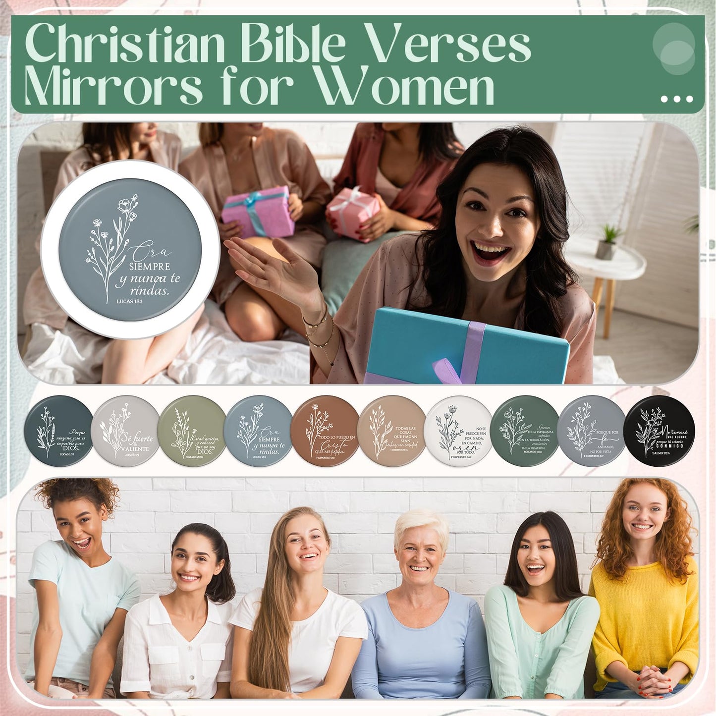 GlikCeil 80 Pcs Christian Compact Mirror Bulk for Women Inspirational Bible Verse Pocket Mirrors Mini Purse Makeup Mirror Christian Church Gift for Women VBS Church Party Favor (Spanish Bible)