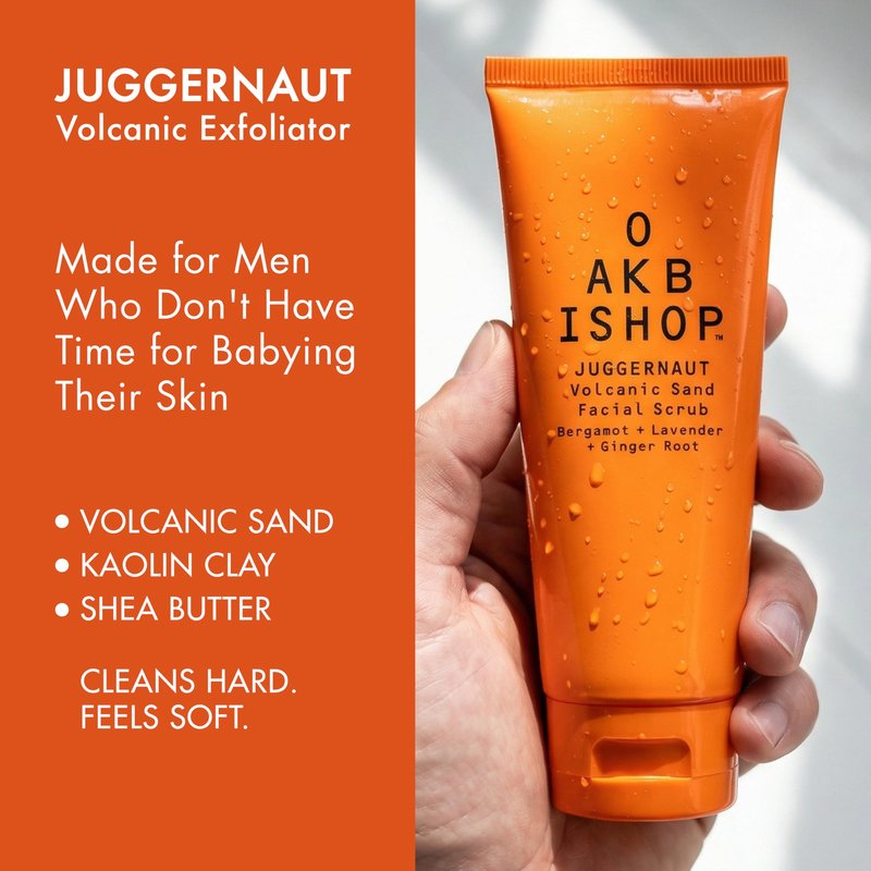 Oak Bishop Juggernaut Men's Exfoliating Face Wash - Volcanic Sand Cleanser, Mens Face Scrub for Deep Pore Clean, Smoother Skin, Bergamot, Lavender & Ginger Root, Made in USA, 3.4 fl oz