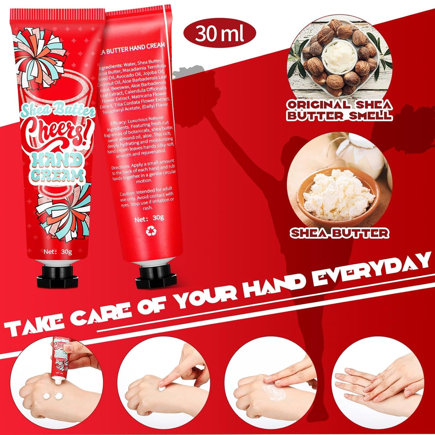 Cheerleader Hand Cream Lotion Set - 24 Pcs Cheer Team Gifts | Perfect for Senior Night & Celebrations (Red)